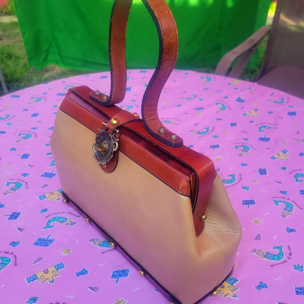 Vintage 50's 60's ZENITH LARGE Leather Handbag Handmade Top Handle Satchel Italy